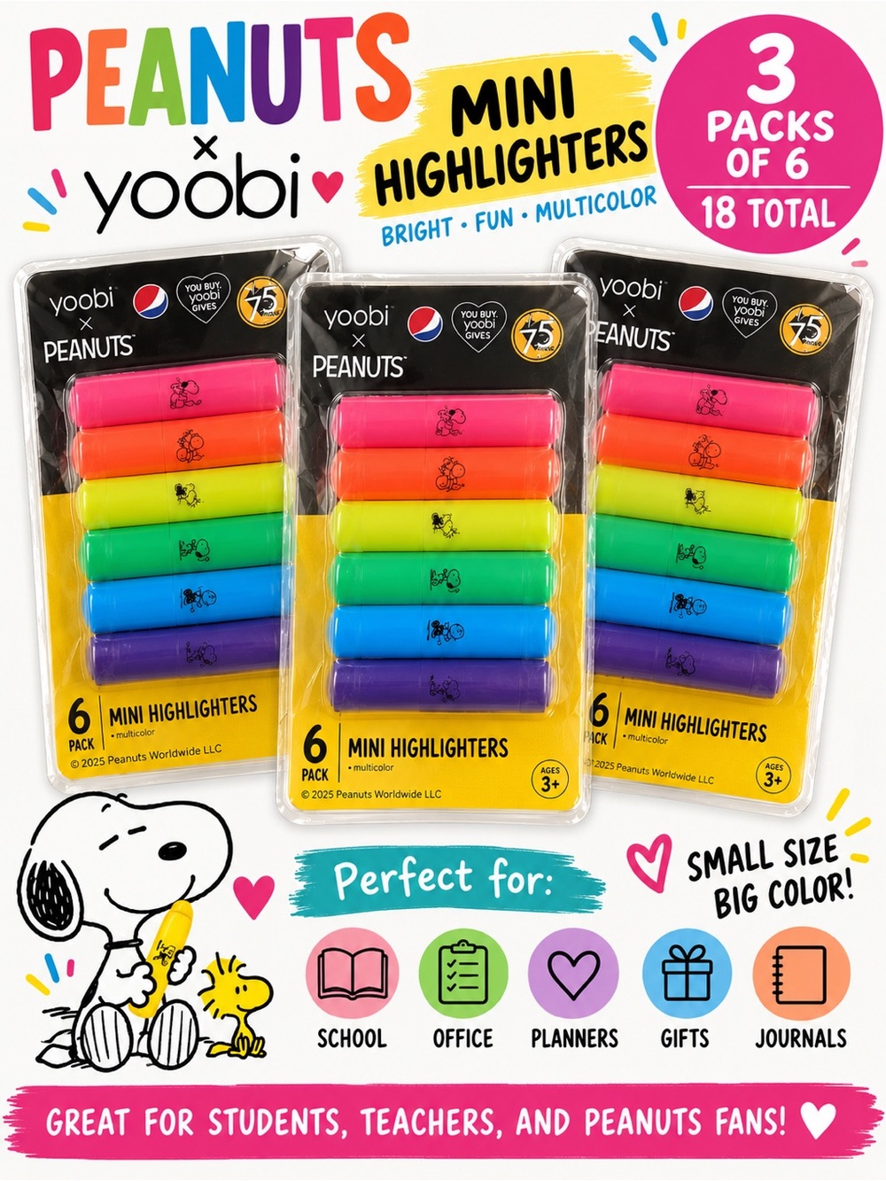 Peanuts x Yoobi Mini Highlighters – 18 Total! ✨🖍️